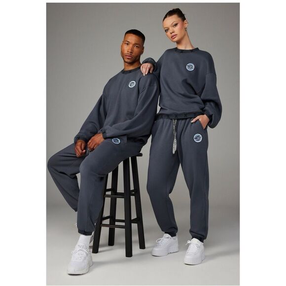 Savage X Fenty Unisex Xssential Logo Trim Patch Sweatpants Size M Ghost ‘Em Grey - Picture 1 of 6